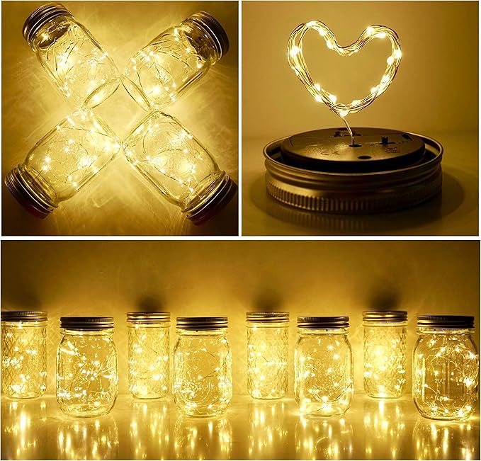 Solar Mason Jar Lid String Lights, 8 Pack 20 Led String Fairy Star Firefly Jar - Image 6