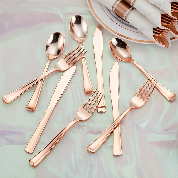 50 Pack Pre Rolled Rose Gold Plastic Silverware Set - Image 6