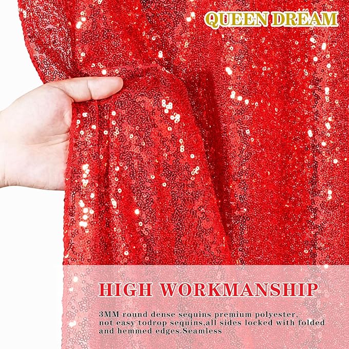 QueenDream Red Sequin Backdrop 2 Panels 2FTx8FT Christmas Party Backdrop - Image 3