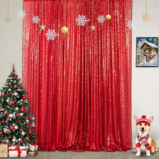 ShinyBeauty Sparkling Red Sequin Fabric Photography Backdrop 5FTx10FT | Glitter by ShinyBeauty