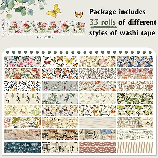 TaoBary 33 Rolls Holiday Plaid Washi Tape, 15 mm Seasonal Washi Tape Set - Image 2