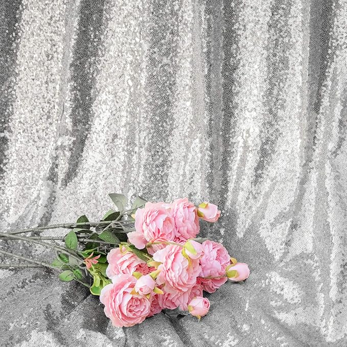 JYFLZQ Silver Sequin Backdrop Curtains 4ft x 6.5ft 1 Panel Glitter Photo Booth - Image 6