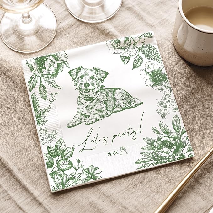 Luxury Personalized Dog Wedding Napkins, Photo Napkins - Image 5
