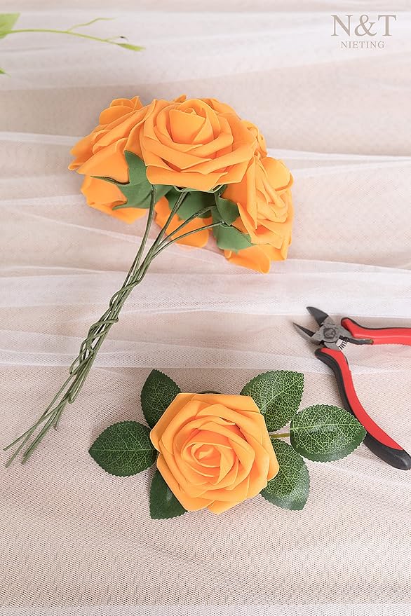 N&T NIETING Artificial Flowers, Fake Flowers Orange Roses Perfect - Image 9