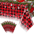 6Pcs Christmas Buffalo Plaid Snowflake Tablecloths, Plastic Red and Black by JectivsPartyDecorations