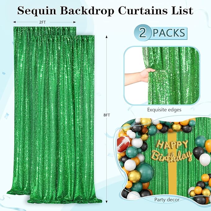 Green Sequin Backdrop Curtains 2 Panels 2FTx8FT Christmas Party Backdrop - Image 5