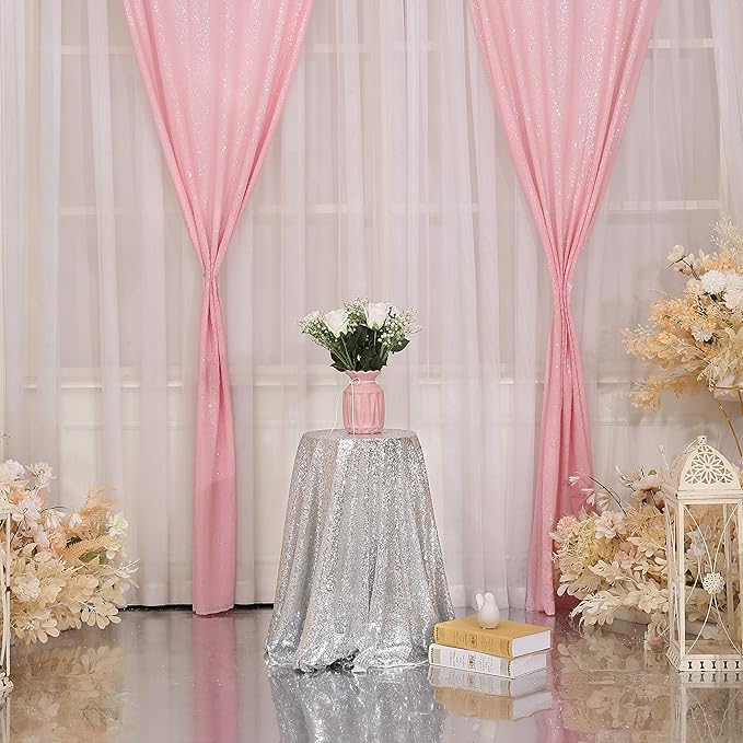 Pink Sequin Backdrop Curtains, 2 Panels 2ft x 8ft Sequin Photography Backdrop - Image 8
