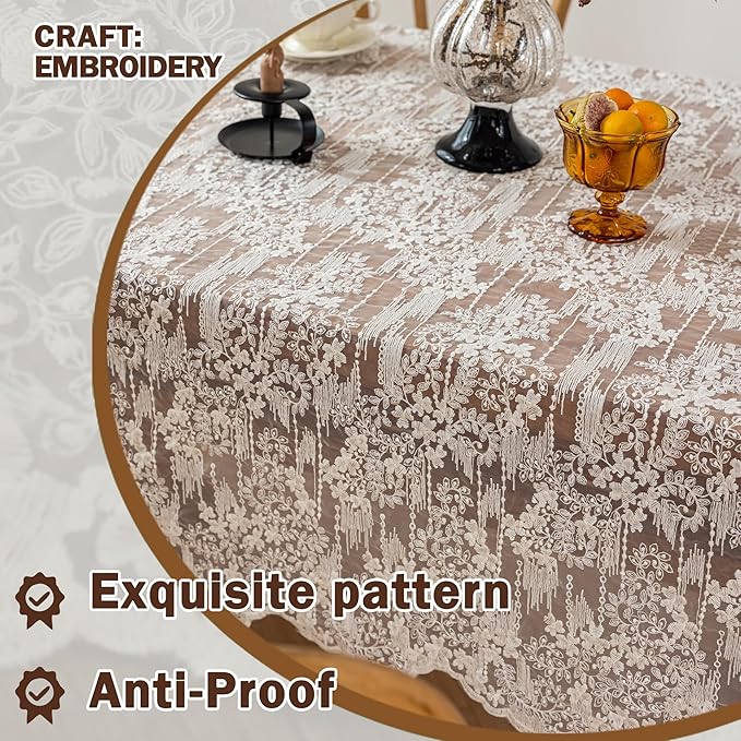 Lace Embroidered Tablecloth. Square Lace Vintage Tablecloth Dustproof Table - Image 6