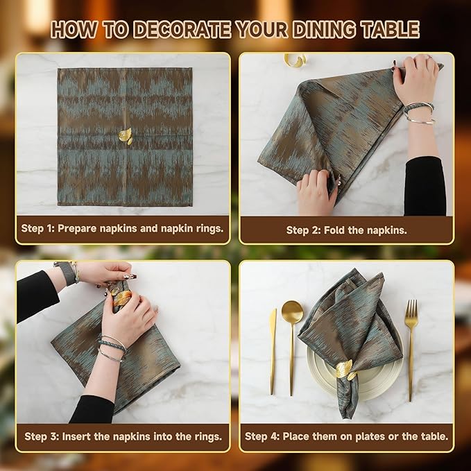 Gold Napkin Rings, Shiny Metal Napkin Rings Set of 12, Study Leaf Shaped Table - Image 5