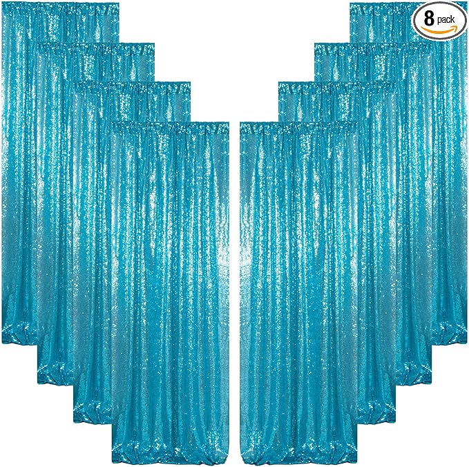ShinyBeauty Turquoise Curtains 8 Panels, Glitter Photograph Backdrops, Birthday by ShinyBeauty