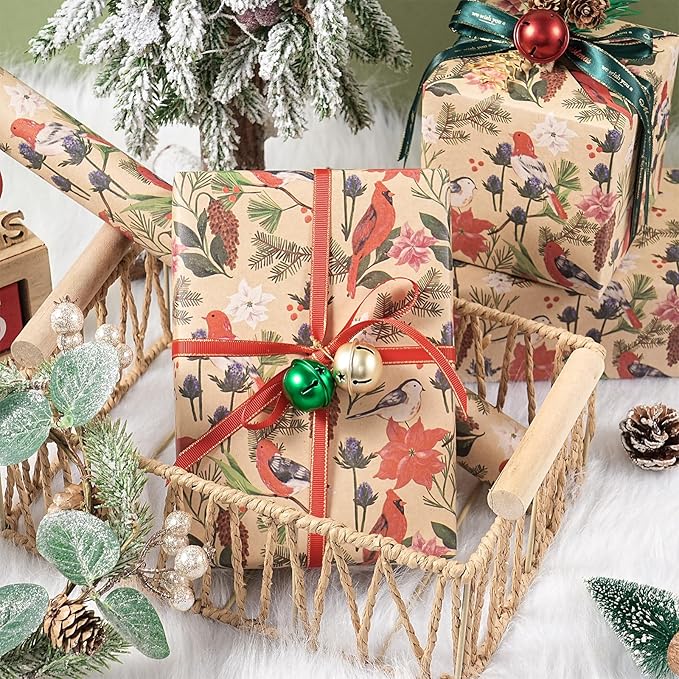 RUSPEPA Kraft Christmas Wrapping Paper Roll, Mini Roll, Watercolor Bird and - Image 6