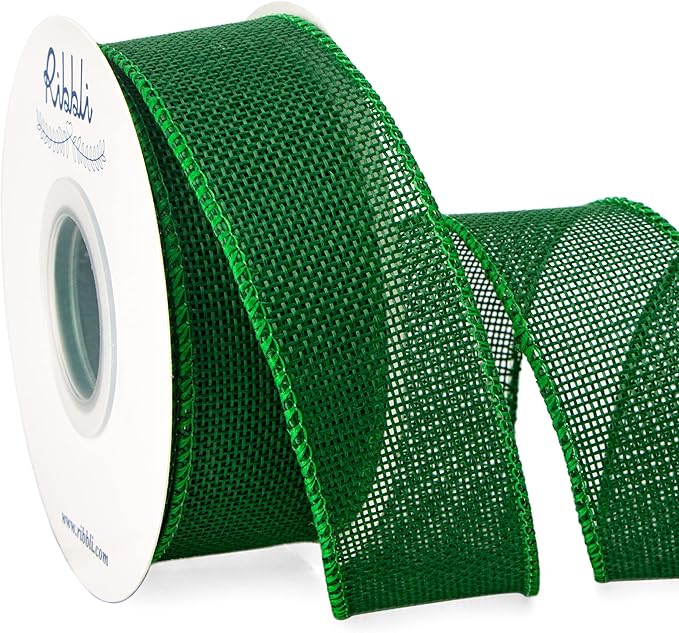 Ribbli Emerald Green Burlap Wired Ribbon, 1-1/2 Inch x 10 Yard, Wired Edge by Ribbli