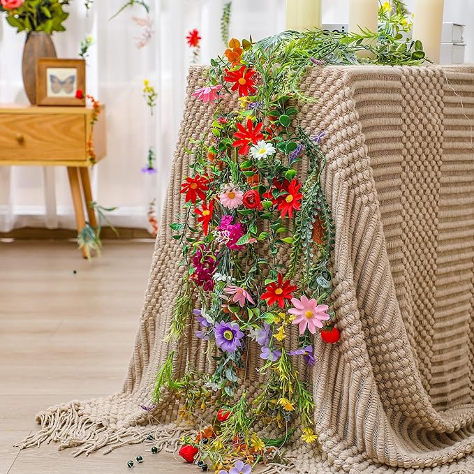 XunYee 6 Pcs 35.4 ft Flower Garlands Hanging Wildflower Backdrop Decoration - Image 2