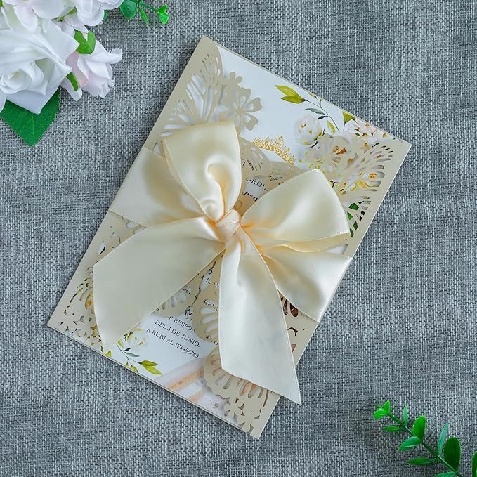 20 PCS 5.12x7.2 Butterfly Quinceanera Invitation, Laser Cut Wedding Invitation - Image 3