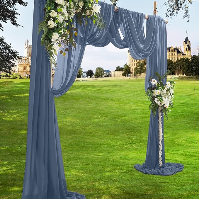 VACVELT Wedding Arch Draping Fabric Dusty Blue Chiffon, 2 Panels Sheer Drapes - Image 2