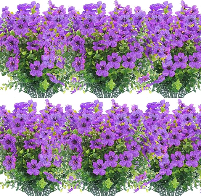 12 Bundles Artificial Flowers Outdoor UV Resistant Fake Plastic Plants Indoor by XEOLIAN