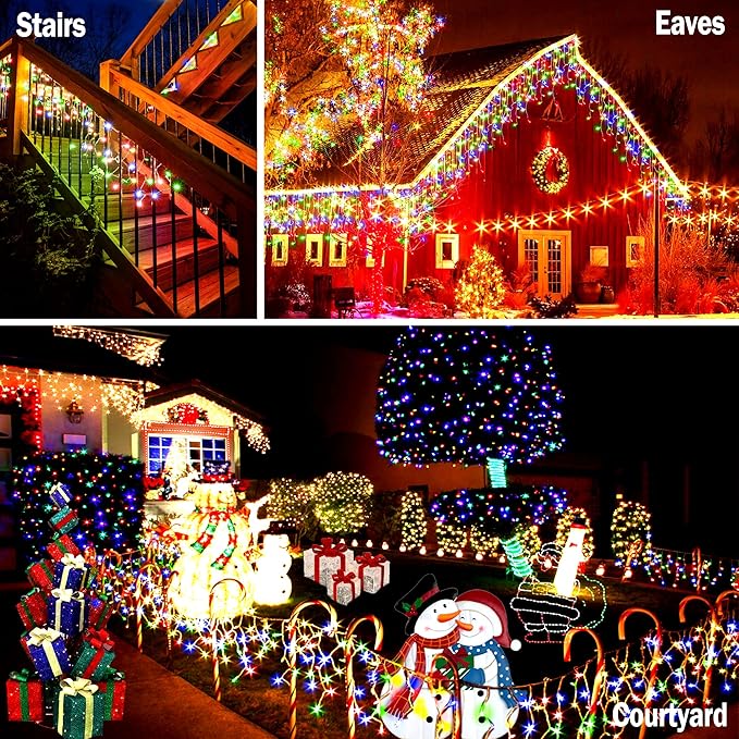 KNONEW 99ft 1216 LED Christmas Lights Outdoor 8 Modes Curtain Fairy String Light - Image 9