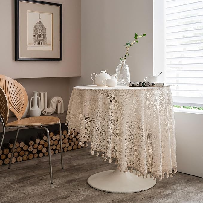 Beige Round Lace Tablecloths - Image 8