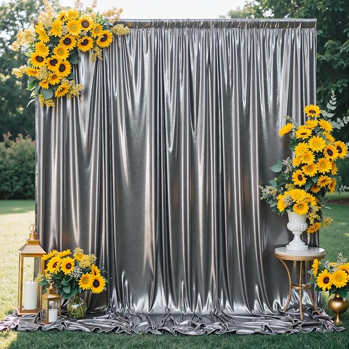 10x10FT Charcoal Silver Sequin Backdrop by Unknown