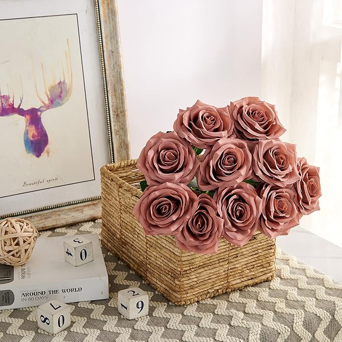 Artificial Rose 10pcs Open Flower Bouquet Faux Rose Stems - Image 2