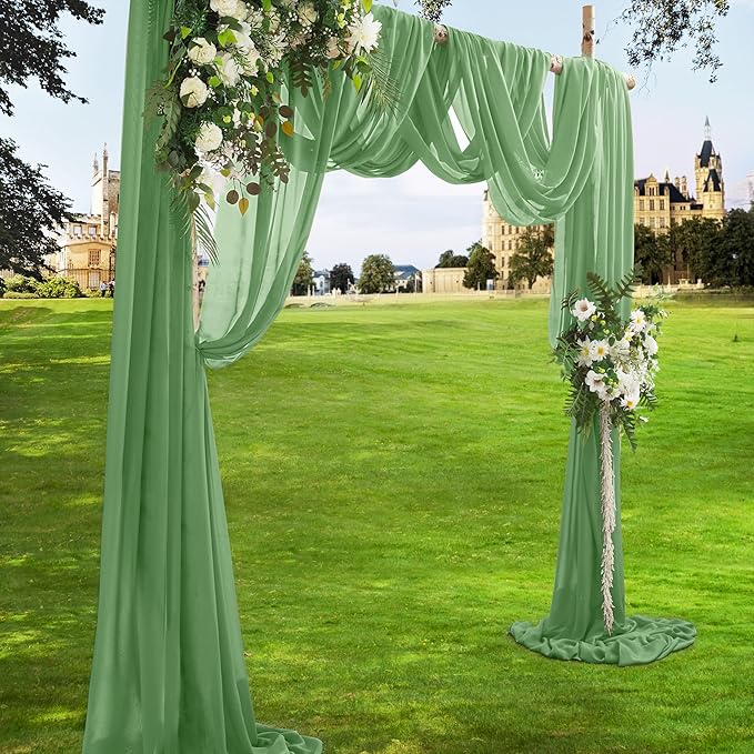VACVELT Wedding Arch Draping Fabric Sage Green Chiffon, 2 Panels Sheer Drapes - Image 2