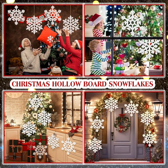 18 Pcs Large Christmas Snowflake Decorations, 8 Inch White Snowflake Hanging - Image 6