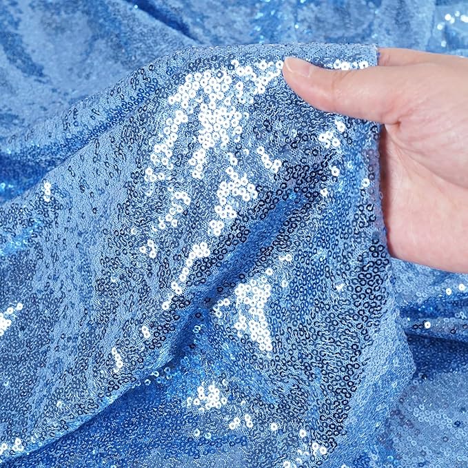 SquarePie Sequin Tablecloth 90 x 132 Inch Baby Blue Sparkly Table Linen - Image 9