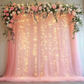 Tulle Backdrop Curtain with Lights String 10FT X 10FT Peach Sheer Tulle by Xiomot