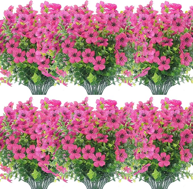 12 Bundles Artificial Flowers Outdoor UV Resistant Fake Plastic Plants Indoor by XEOLIAN