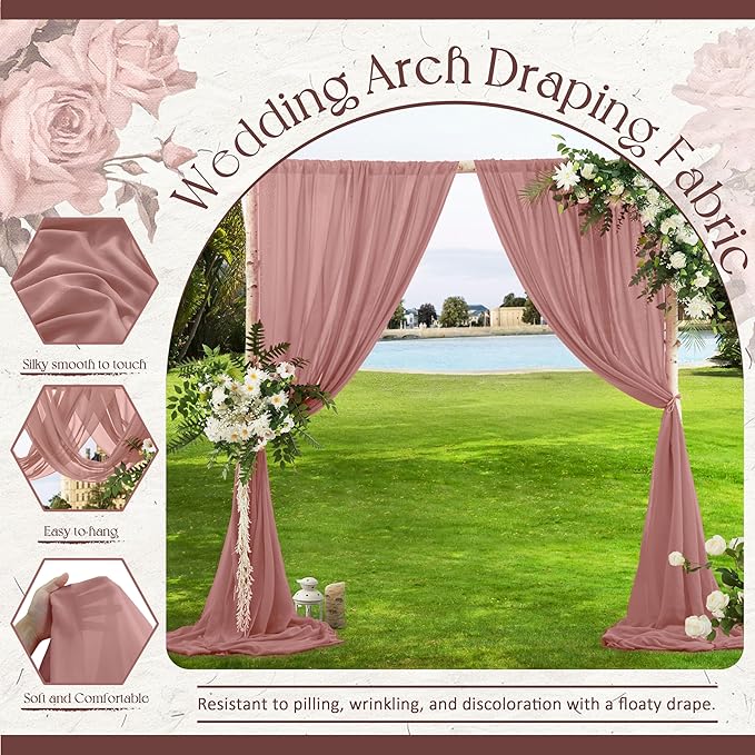 VACVELT Wedding Arch Draping Fabric Dusty Rose Chiffon, 1 Panel Sheer Drapes 30 - Image 4