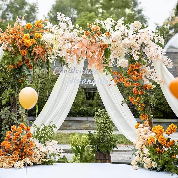 Wedding Arch Draping Fabric 1 Panel 28.7" x 20FT Ivory Sheer Chiffon Backdrop - Image 2