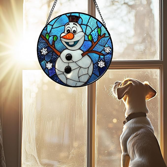 Stained Glass Window Hanging Christmas Funny Snowman 6.3" - Image 2