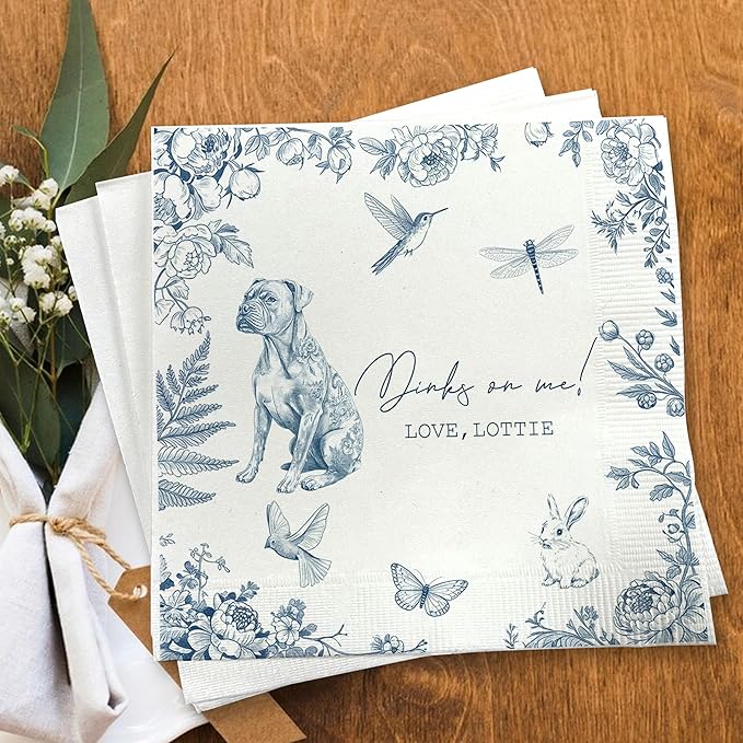 Luxury Personalized Dog Wedding Napkins, Custom Wedding Cocktail Napkins - Image 3