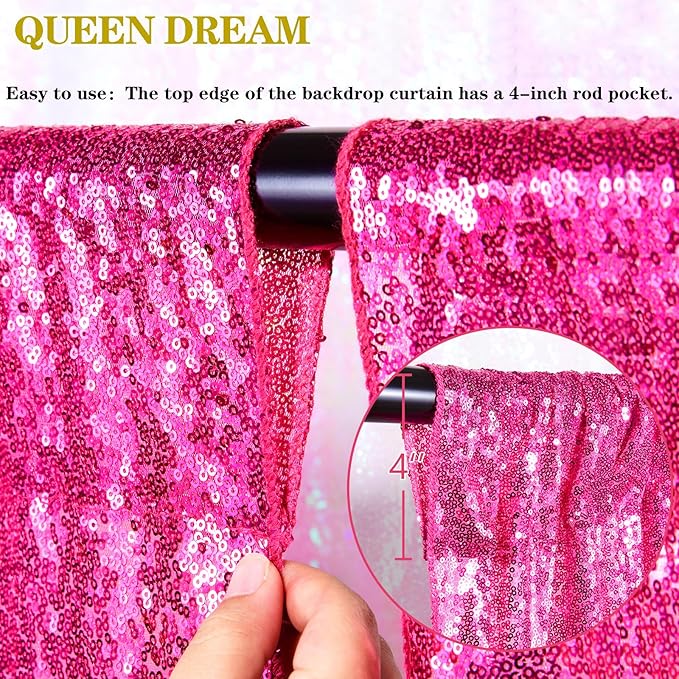 Party Backdrop Curtain 2ftx8ft Hot Pink Backdrop Drapes Curtains Panels - Image 5
