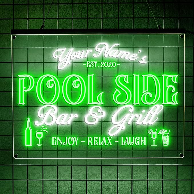 Personalized Pool Side Bar & Grill Neon Sign, Custom LED Name Sign by LULMicaLedSign