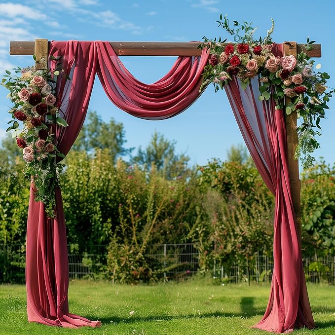 Wedding Arch Draping Fabric 4 Panels 28.7" x 20FT Burgundy Sheer Chiffon - Image 2
