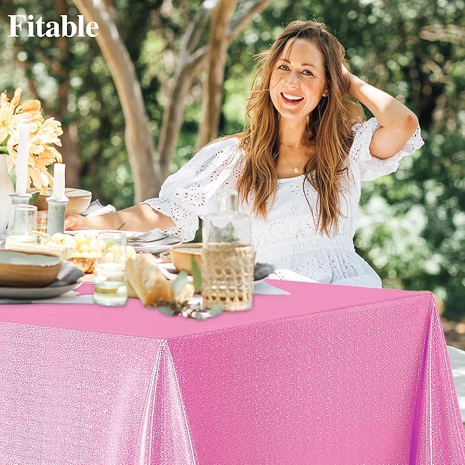 Fitable 2 Pack Pink Sequin Tablecloth - Image 3
