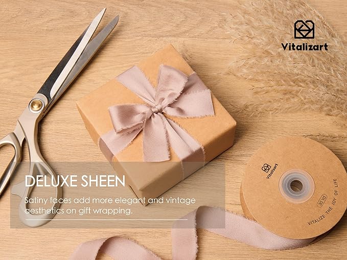 Vitalizart Silk Satin Ribbon 1 inch x 30 Yard Nude Handmade Frayed Ribbons - Image 5
