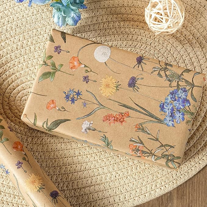 WRAPAHOLIC Kraft Floral Wrapping Paper Roll - Image 7