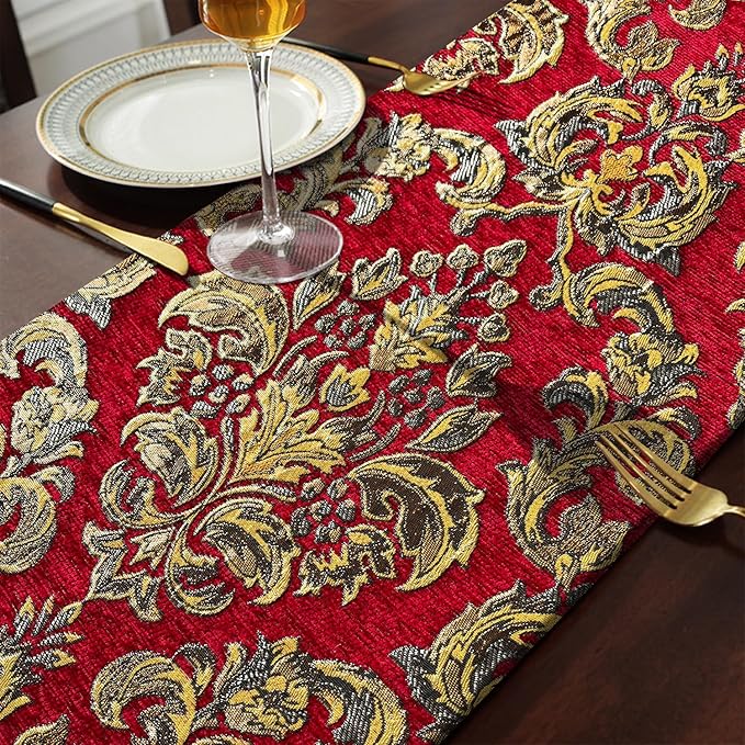 Embroidered Jacquard Elegant Table Runners 72 inches Long Chenille - Image 5