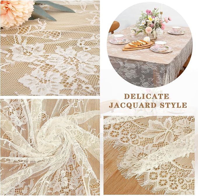 LuoluoHouse Pack of 6 Lace Tablecloth Ivory Table Fabric 60x120 Inch - Image 3