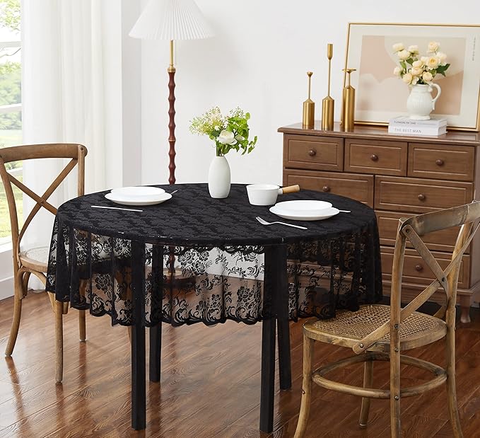 LinenZone Black Round Tablecloth by LinenZone