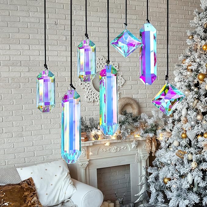 Crystal Prisms Ornament for Christmas Tree, 7 Pack Icicle Ornaments A/B Color - Image 4