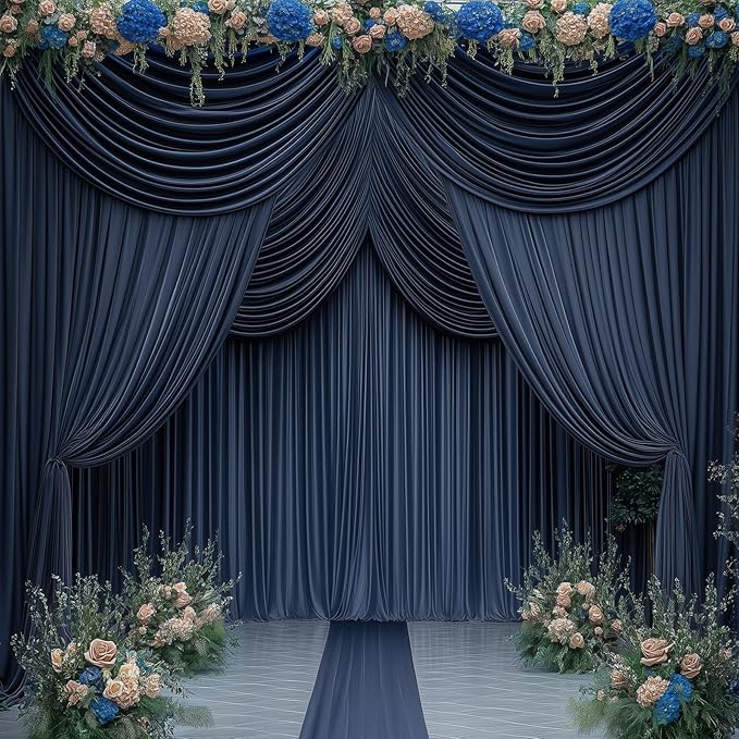30ftx14FT Wrinkle Free Navy Blue Backdrop Curtain, 6 Panels 14FT Height Navy - Image 3