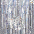 PartyWoo Foil Fringe Curtains Silver, Fringe Backdrop, Tinsel Backdrop by PartyWoo