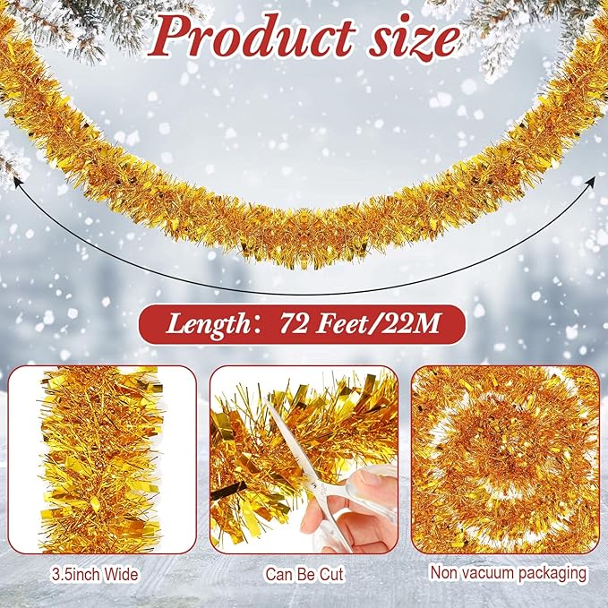 72 Feet Christmas Tinsel Garland Shiny Metallic Tinsel Twist Garland Streamers - Image 2