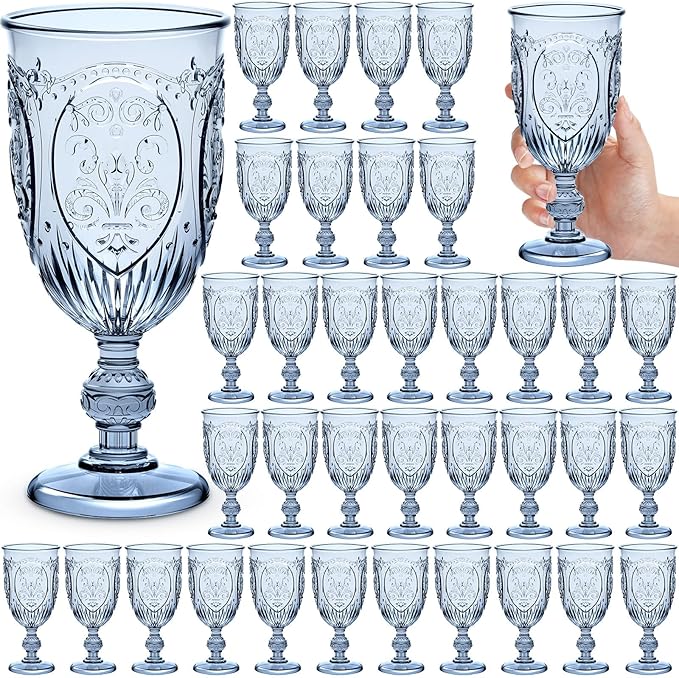 36 Pack Plastic Goblets 10oz Upgrade Vintage Water Goblet Plastic Wine Glasses by Wiwiqing