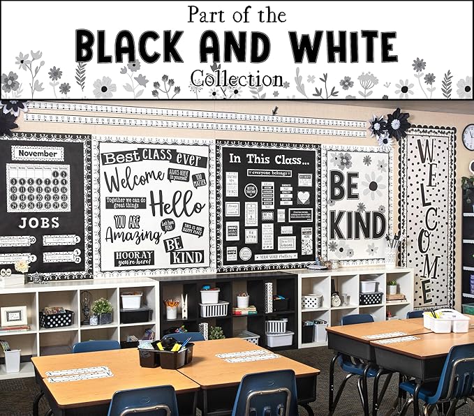 Teacher Created Resources Black and White Pom-Poms and Tassels Garland - Image 4