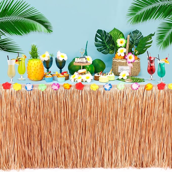 12PCS Hawaiian Table Skirt, Luau Themed Grass Table Skirt Party Supplies - Image 4