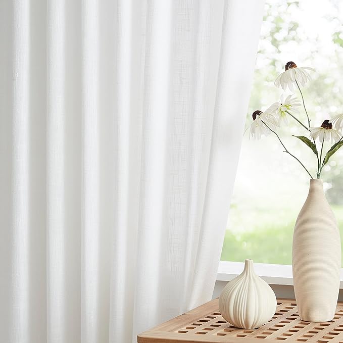 Vision Home White Pinch Pleated Semi Sheer Curtains Textured Light Filtering - Image 7
